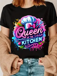 Watercolor Kitchen Queen Printed T-Shirt, a Shirt for Cooking Enthusiasts, Chef Team T-Shirt, a Gift for Chefs, a Present for Cooking Lovers