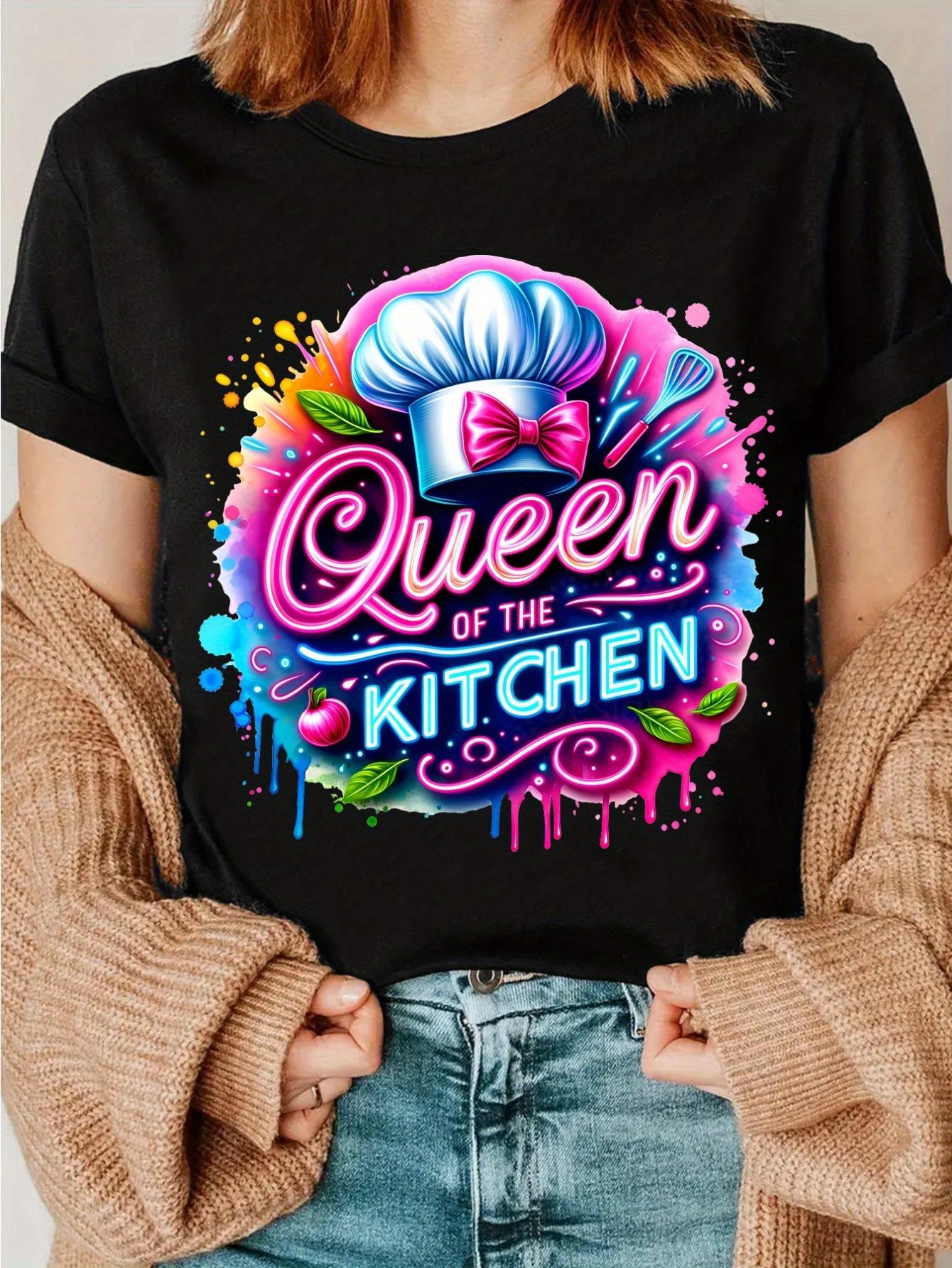 Watercolor Kitchen Queen Printed T-Shirt, a Shirt for Cooking Enthusiasts, Chef Team T-Shirt, a Gift for Chefs, a Present for Cooking Lovers