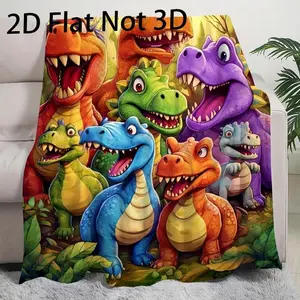Soft Funny Throw Blanket Cute Smiling Dinosaurs HD Digital Print Flannel,Contemporary Animal Theme All-Season Cozy Knitted Thermo-Regulating Cover,Lightweight Fabric,Perfect For Napping,Christmas Present