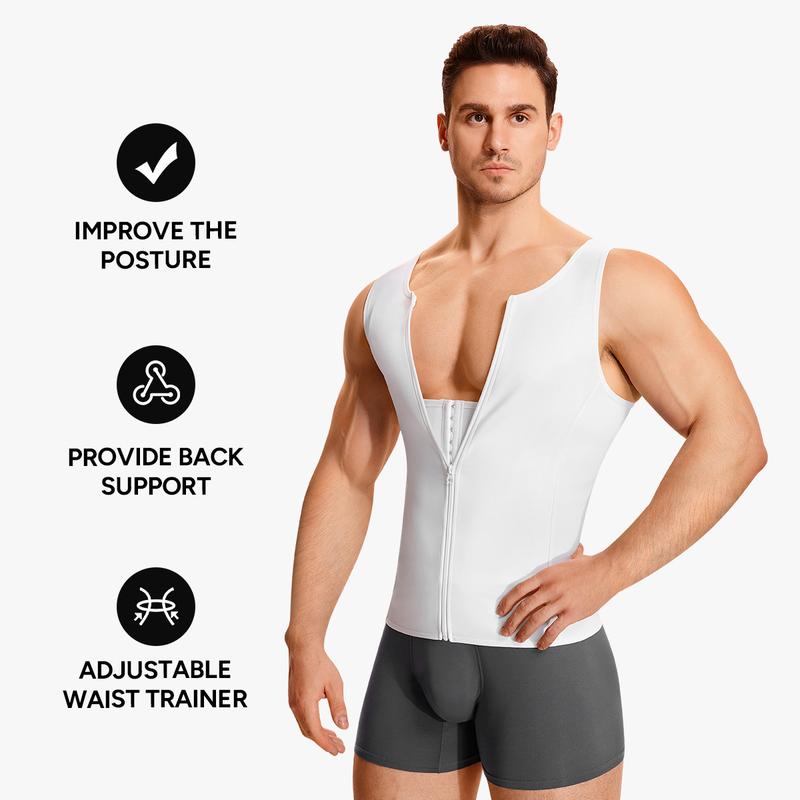 【Nebility】Men's  Waist Trainer Trimmer Compression Vest Steel Bone Support  Outdoor Sport Exercise Athletic Shapewear Fitness Zipper