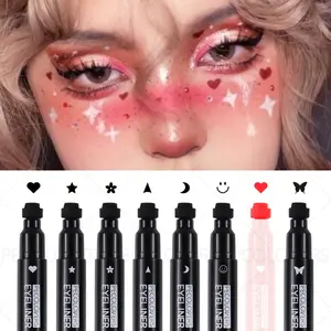 8pcs/set Double-ended Liquid Eyeliner Stamp, Star/heart/moon/butterfly, Quick-drying, Waterproof, Create Charming Halloween and Christmas Eye Makeup, Eyeliner Pens