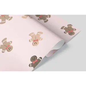Gingerbread Wrapping Paper Christmas Gift Wrap Aesthetic 20"x29" Matte Pink Holiday Packaging Smooth Clean Look