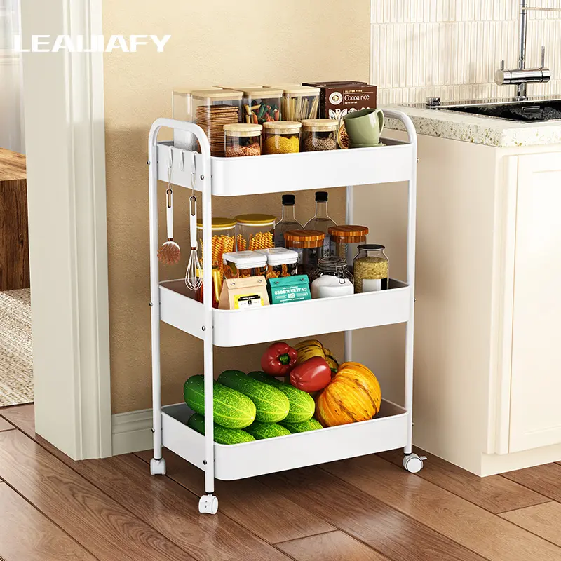LEAIJIAFY Household Three-Tier Small Cart Storage Rack, Thickened, Sturdy and Solid, with Swivel Wheels for Easy Mobility, Suitable for Living Room, Bedroom, Kitchen, and Bathroom Storage