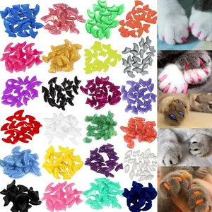 140pcs (14 Colors) Cat Nail Caps, Cat Claw Covers Cat Nail Covers with Adhesives and Applicators (Medium)
