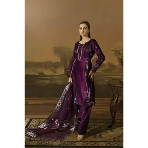 Deep Plum Embellished Silk Farshi Shalwar Set - Farshi Bahaar by Mona FBM3