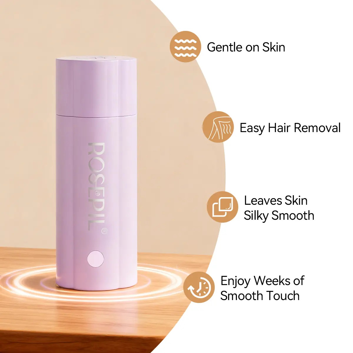 ROSEPIL Roll-On Waxing Kit for Painless Hair Removal, Handheld Hard Wax Warmer with Applicator for Smooth, Flawless Skin - Dermatologically Tested for Women, Body Care, Handheld Roller, Heat & Apply, Legs/Arms/Face, Low-Temp Wax