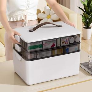 JoyBos White medical storage box with handle 3-Tier Medical Organizer - Portable Empty First Aid Kit with Leather Handle, BPA-Free Medical Box for Home, Office & Travel, Durable & Easy Access Organizing