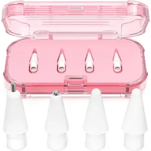 Upgraded Replacement Tips for Apple Pencil Pro/USB-C/2nd Gen/1st Gen Tips （with Storage Box） Mix Metal wear-Resistant Replacement Pencil Tips for iPad Pencil Accessories-4 Pack(Pink)