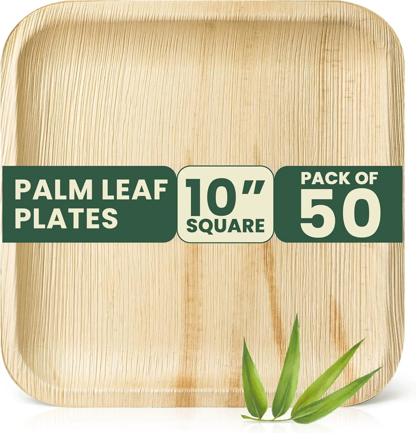 100% Compostable Palm Leaf Plates 10 Inch – 50 Pcs Premium Appetizer Plates like Disposable Bamboo plates, Eco-Friendly, Microwave friendly, Ideal for Christmas and all such occasions Plastic Serving