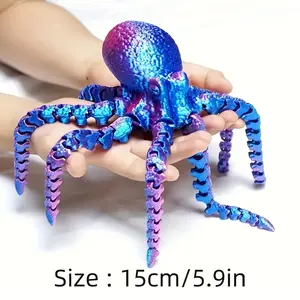 1Pc 3D Printed Movable Octopus/Squid Model, Articulated Joints Realistic Tentacles, Heavy Duty Plastic Multi-Color, Aquarium/Glass Tank Ocean Theme Party Decor, Articulating Animal Figurines