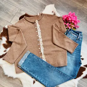 Cinnamon Cloud Lace-Trim Cardigan