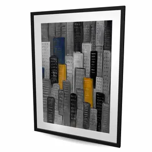 Begin Home Decor C1FM364876PBPH 36 x 48 in. Gray City with Yellow Accents - Contemporary Framed Print Wall Art