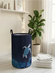 1 piece of turtle underwater pattern 2D printed open storage box, double handle reinforcement + foldable storage | dirty laundry storage/toy organization/home decoration all-in-one