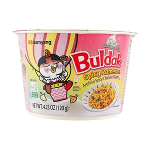 Samyang Buldak Pink Creamy Cheese Ramen Noodles - Double Spicy Chicken Stir-fried Noodles, Large Bowl 120g, Korean Instant Ramen