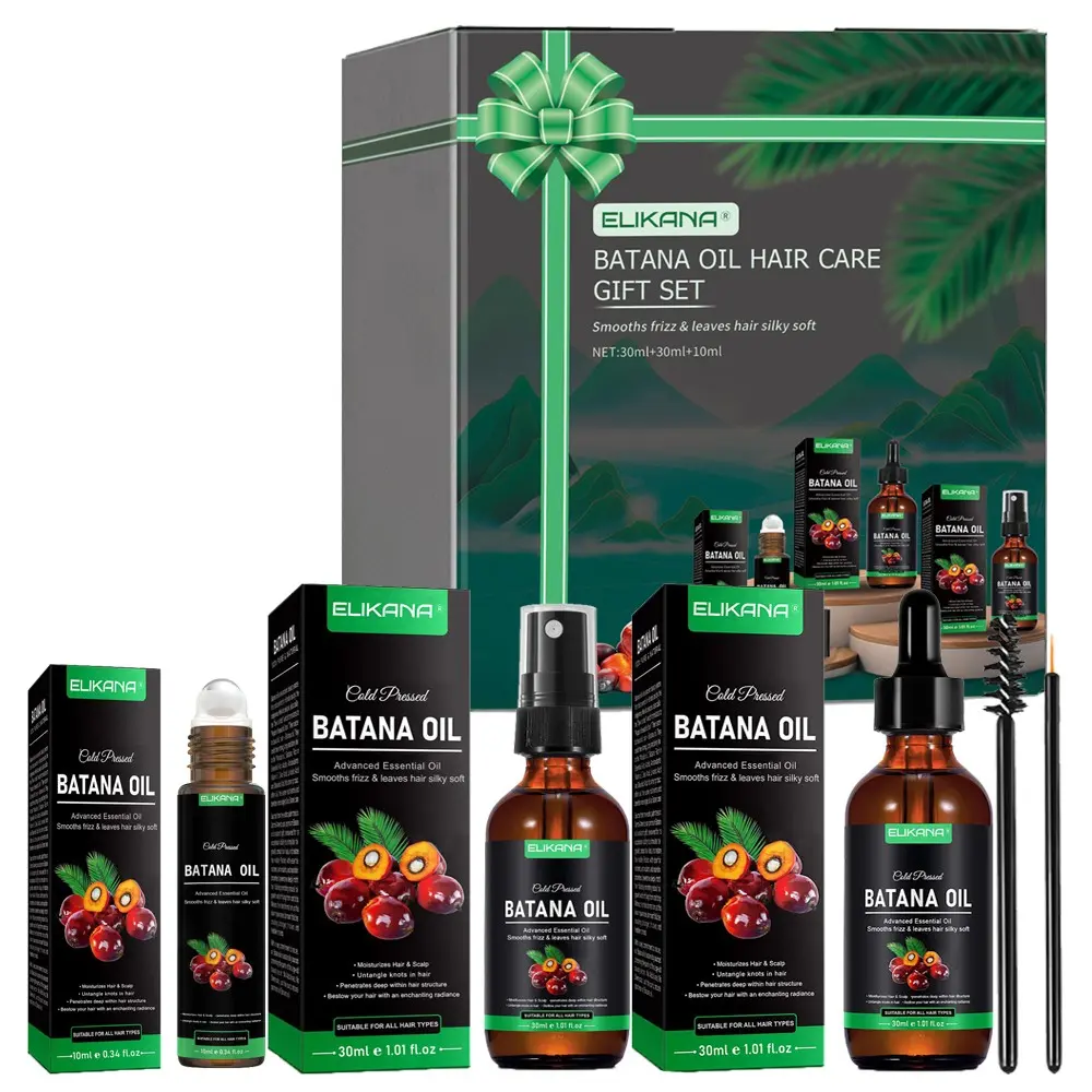 Batana Essential Oil, Hair Care Products, for Hair, Beard, and Lashes, Nourishes and Volumizes, Moisturizing Balm, Repairing Damaged Hair, Hair Care Essence, including eyelash brush and eyeliner brush, Repair Hair Set, Nourishing Hair Treatment