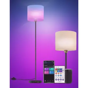 Floor lamp for Living Room Works with Alexa & , White Linen Lamp Shade LED Bright Tall Standing  Floor Lamp with Remote for Bedroom Office, Modern Color Changing Dimmable WiFi Light.