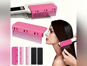 1pcs Hair Straightener Comb-Flat Iron Hair Attachment, Flat Iron Comb Attachment Clip On, Professional Or Home Use Compact Hair Styling Tool, Styling Efficiency & Safety, Christmas Gifts (Pink/Black)