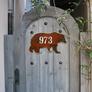 Designocracy MA98214-18 18 in. Bear Wooden Custom House Number Sign Decor