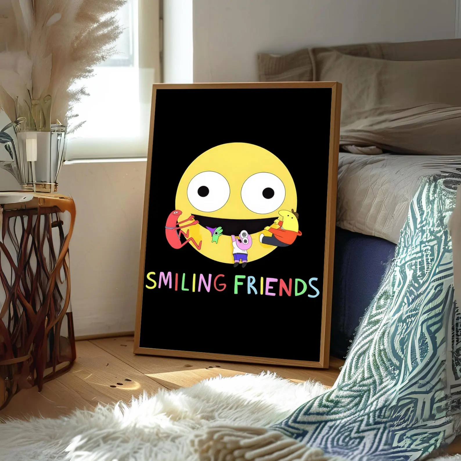 Retro Smiling Friends Big Face Poster – Funny Cult Adult Swim Cartoon Wall Art Print, Surreal Aesthetic Animation Unframed Poster for Bedroom, Dorm, Office & Gaming Room Wall Decor