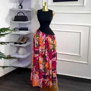 CM.YAYA Women Sleeveless with Sashes Printed Patchwork Tank Long Maxi Dress 2025 Birthday Evening Sexy Party Dresses Vestidos