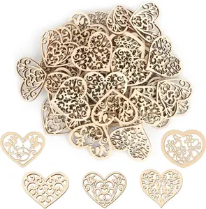 100Pcs Valentine's Day Wooden Hearts for Crafts Small Wood Heart Shape Ornaments DIY Slices Embellishments Hollow Design Laser Cut Charm for Wedding Party (52~55mm) 2inch - Home Improvement.
