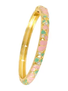Enamel Flower Bangle Bracelets for Women, 18K Gold Plated Colorful Floral Enamel Stackable Bracelet with Crystal, Fashion Jewelry Gift for Girls, Exquisite Bracelet