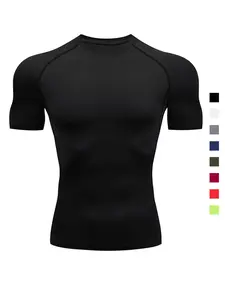 Men's Round Neck Sports Tee, Summer Clothes Tight Athletic Compression Shirts Quick Drying Breathable Crew Neck Short Sleeve T-shirt for Gym Workout Running, Casual Sporty Top