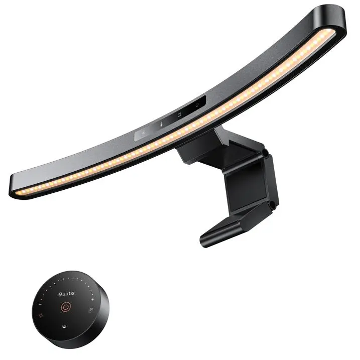 Quntis HY3002 Curved Aluminum Body Monitor Light Bar - Remote Touch Control, Dimmable Work Light, Screen Glare-Free Table Lamp for Home Office Gaming, Christmas Gift