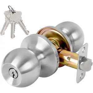 Keyed Entry Door Knob with Lock and Key Exterior and Interior Door Lock for Bedroom Entry Door Handle for Front Door Satin Nickel