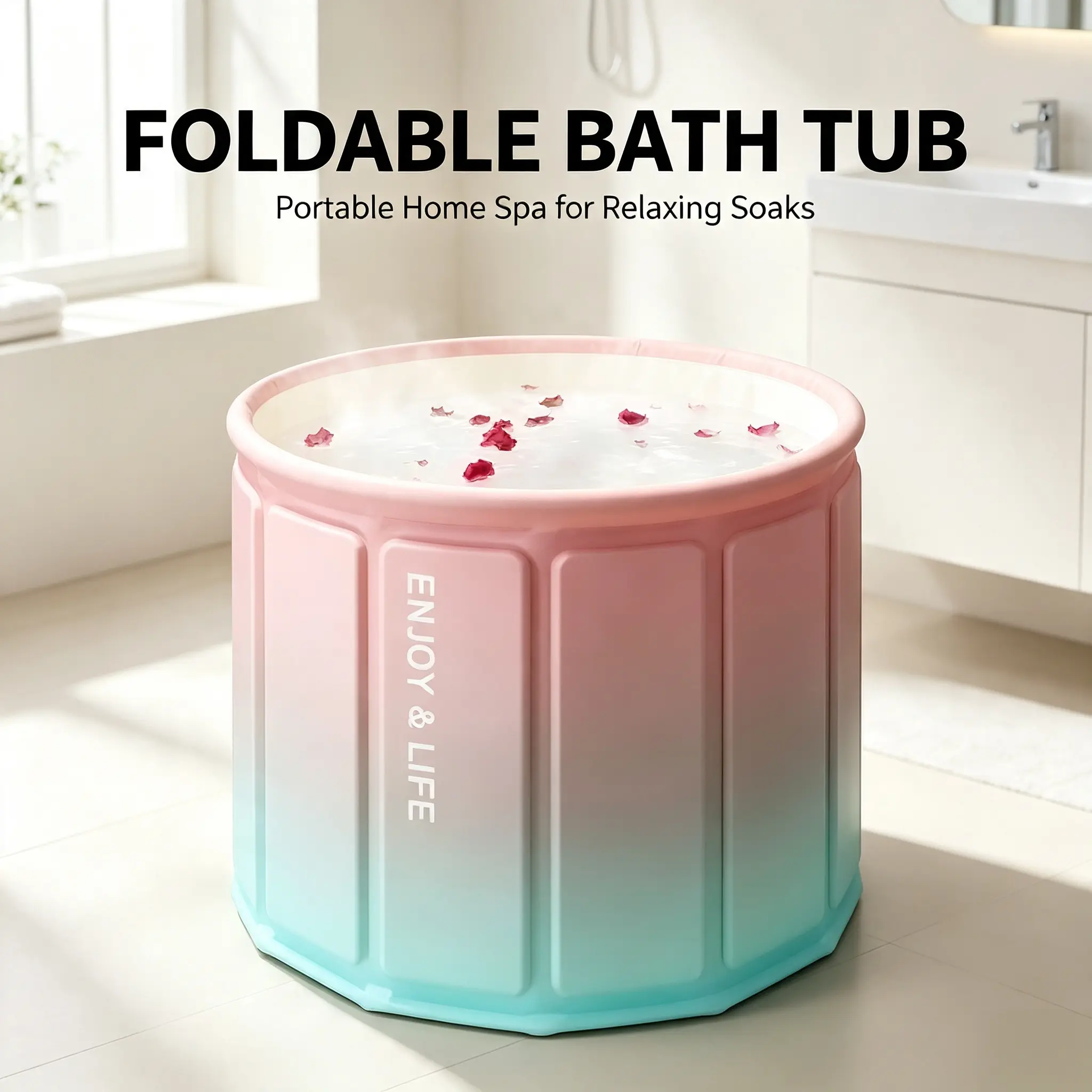 Adult Portable Foldable Soaking Wash Tub, Indoor-Outdoor Spa Tub for Camping, RV Use