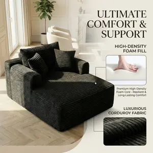 Oversized 61" Chaise Lounge Chair Indoor with 3 Pillows, Oversized Corduroy Upholstered Boneless Sofa Bed, Deep Seat Sleeper Couch Reading Chairs, Cloud Sofas Couches for Living Room, No Assembly Required，Local warehouse, fast shipping