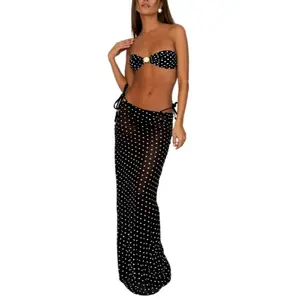 Women's Polka Dots Bandeau Bikini Set 3 Piece Strapless String Swimsuits with Cover Up Skirt women's swimsuits swimsuits 2 piece bathing suits tummy control mom swimwear apron belly swimsuits tankini swim set  apron belly swimsuits
