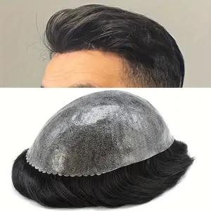 Hot Sell NEW Men's Hand-Tied Human Hair Toupee - Natural Hairline, Straight Black Hair, Business Style, 15x20 Full Coverage, Versatile Fit for All Ethnicities