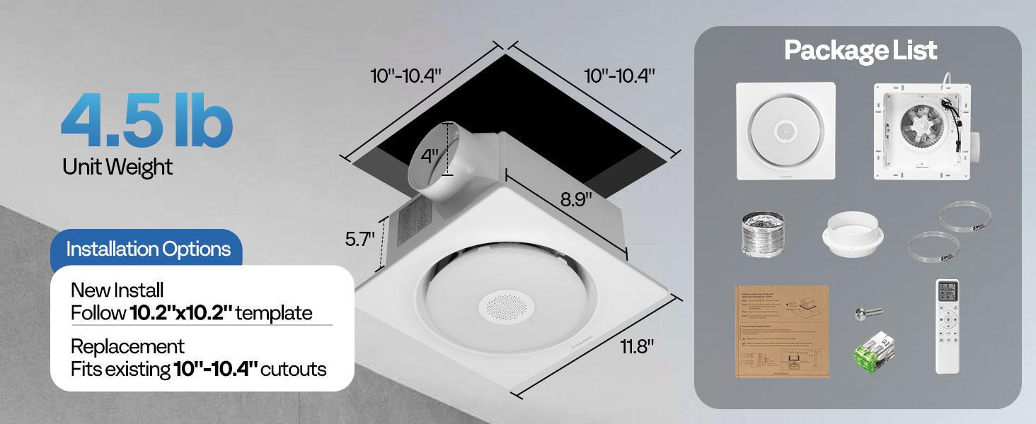 VIVOHOME 4-IN-1 AutoFlow Bathroom Exhaust Fan with RGB Light & Bluetooth Speaker & Humidity Sensor (30-110-160CFM) - 2700K/4000K/5700K LED Light, Energy-Saving EC Motor (Install Kit, 4-in Duct) VIVOHOME 4-IN-1 AutoFlow Bathroom Exhaust Fan with RGB Light & Bluetooth Speaker & Humidity Sensor (30-110-160CFM) - 2700K/4000K/5700K LED Light, Energy-Saving EC Motor (Install Kit, 4-in Duct)