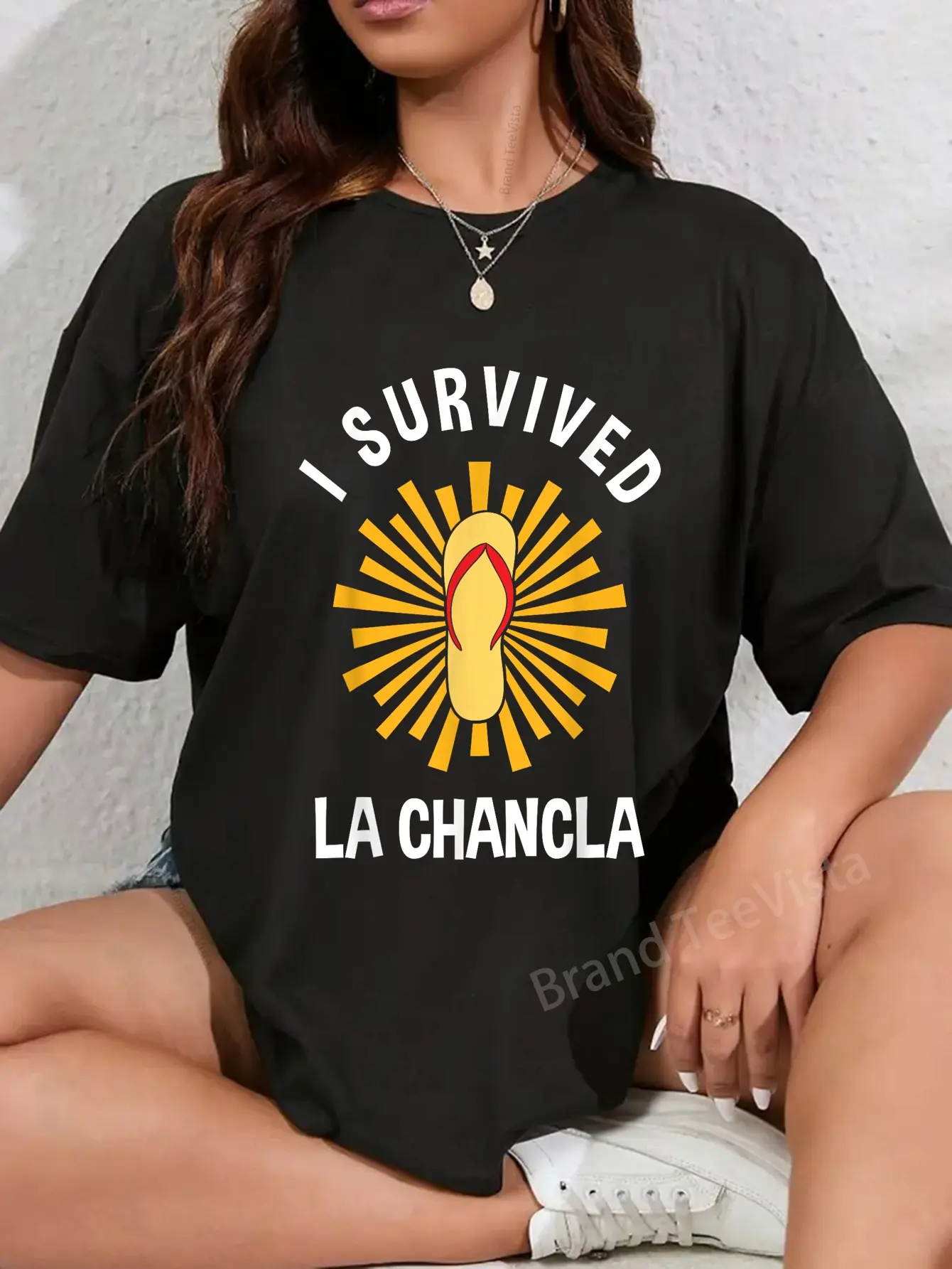 Women's Vintage Style 100% Cotton Graphic T-Shirt - Humorous 'I Survived La Chancla' Latino Gift