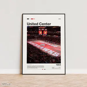 United Center Poster, Chicago Blackhawks Poster Print, Sports Poster, Mid Century Modern, Hockey Fan Gift Print