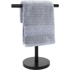 T-Shape Bath Hand Towel Holder Stand, Stainless Steel Free Standing Hand Towel Rack, for Bathroom Kitchen & Countertop, Matte Black