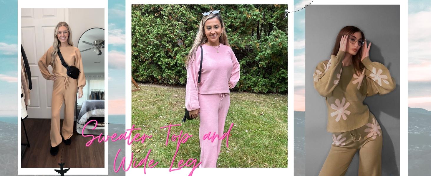 Ekouaer Women's two-piece set long sleeved pullover top with pockets wide leg pants casual set Pajama Loungewear Nightwear，Outfits for Daily, Downtown Girl Clothes. Fal Outfits, Christmas 2025 Trend, Fall & Winter Womenswear