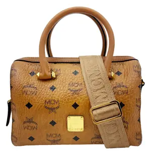 Pre-owned MCM Canvas Shoulder Bags Monogram Visetos Boston Bag Cognac