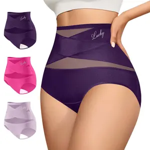 【Pluz Size】MORELCT 3Pcs High Waist Women's Panties - Breathable Cross Mesh No Show Invisible Seamless Tummy Control Underwear for Everyday Comfort, All Seasons Wear all-season comfy daily wear