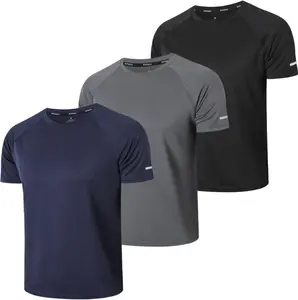 3 Pcs Men's Plain Round Neck Compression Shirts Quick-Dry & Breathable for Gym Training & Outdoor Activities Athletic Sports Clothing