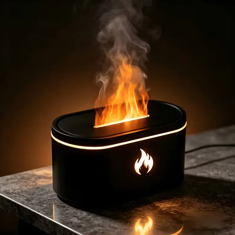 200ml 3D Dynamic Flame Aromatherapy Diffuser - Quiet Humidifier with 7-Color LED Ambient Light, Desktop Decoration for Bedroom & Living Room, Holiday Gift