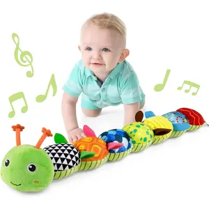 Baby Toys Musical Caterpillar,Infant Stuffed Animal Toy with Crinkle and Rattles,Soft Sensory Toys with Textures for Tummy Time Newborn Boys Girls 0 3 6 12 Months(Green)