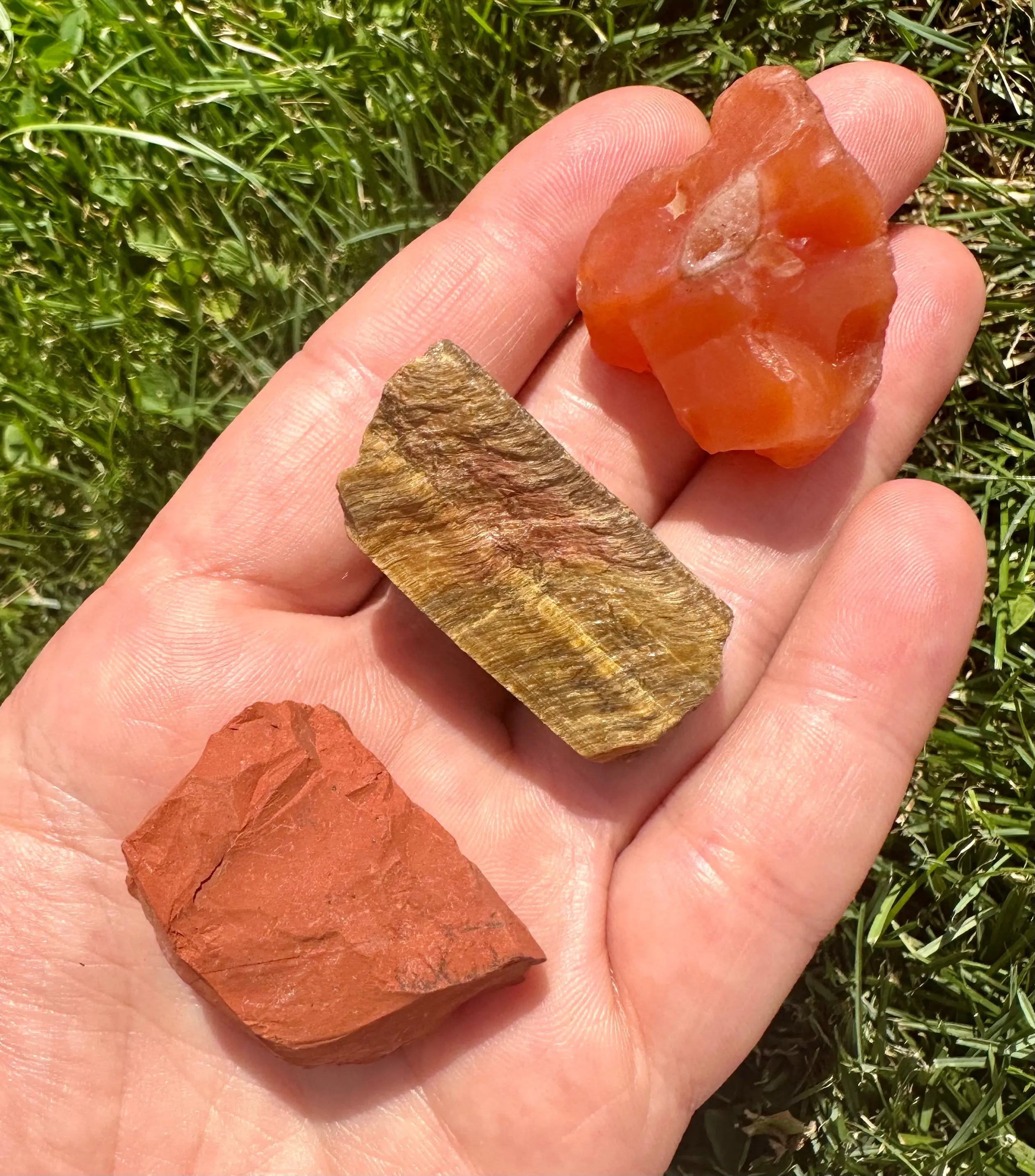 Get Creative Stone Set (Raw Crystal Set) - Rough Carnelian, Red Jasper, Tigers Eye - Creativity, Passion, Opportunity