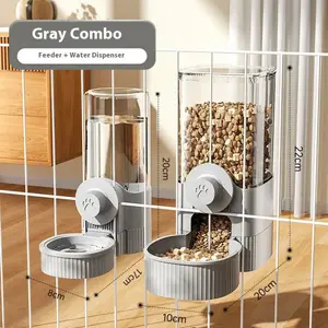 Happy animal feederGray Combo Automatic Hangable Pet Feeding Bowl Large Capacity Food Water Dispenser for Cats Dogs Rabbits Ideal Feeding Supplies Station