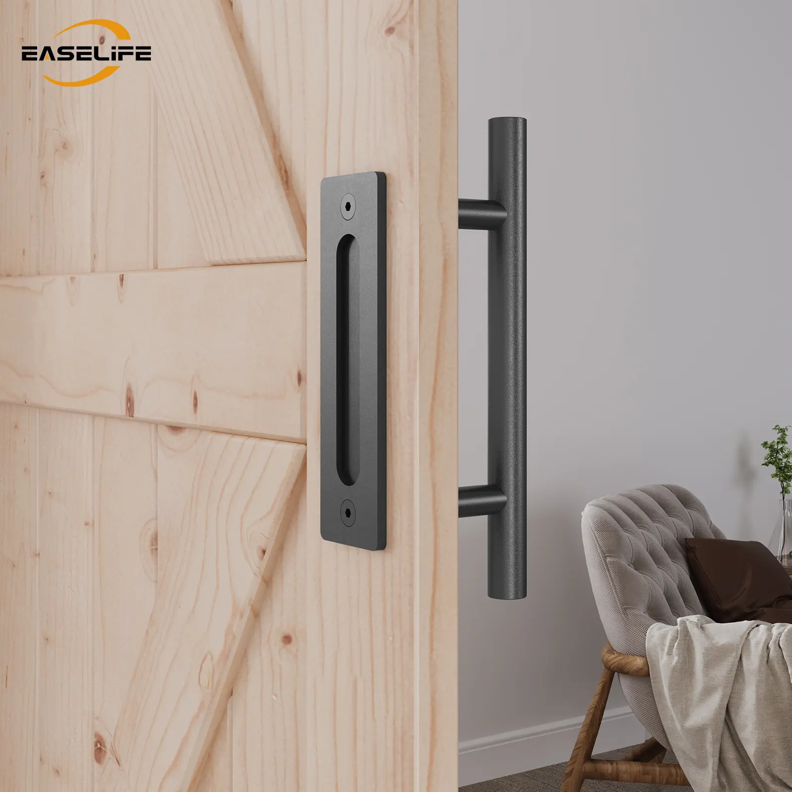 EaseLife Black Door Handle – Interior & Exterior Use, Durable Metal Pull, Easy Install