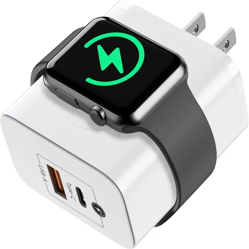 Watch Charger, Magnetic Wireless Charging Block with PD 23W USB-C Fast Charger, 3-in-1 Dual Port for Watch Series Ultra/SE/9/8/7/6, Phone 16/15/Pro Max,iPad Pro/Air, White