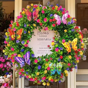 13.78 Inch Artificial Eucalyptus and Butterfly Wreath, Perfect for Spring, Summer and Seasonal Decor, Home Decor Ornament, Ideal for Home, Garden and Porch