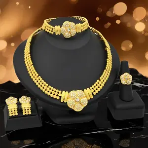 Dubai gold-plated Bride Wedding Necklaces Earrings Ring Bracelet Women Jewelry Set jhumka earrings white girl pendant necklace
