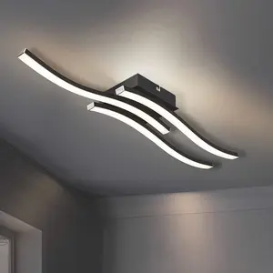 Modern Line LED Ceiling Light Black Wave 60CM White Aluminum Strong Wire Ceiling Light Suitable for Living Room, Bedroom, Study, Office Use